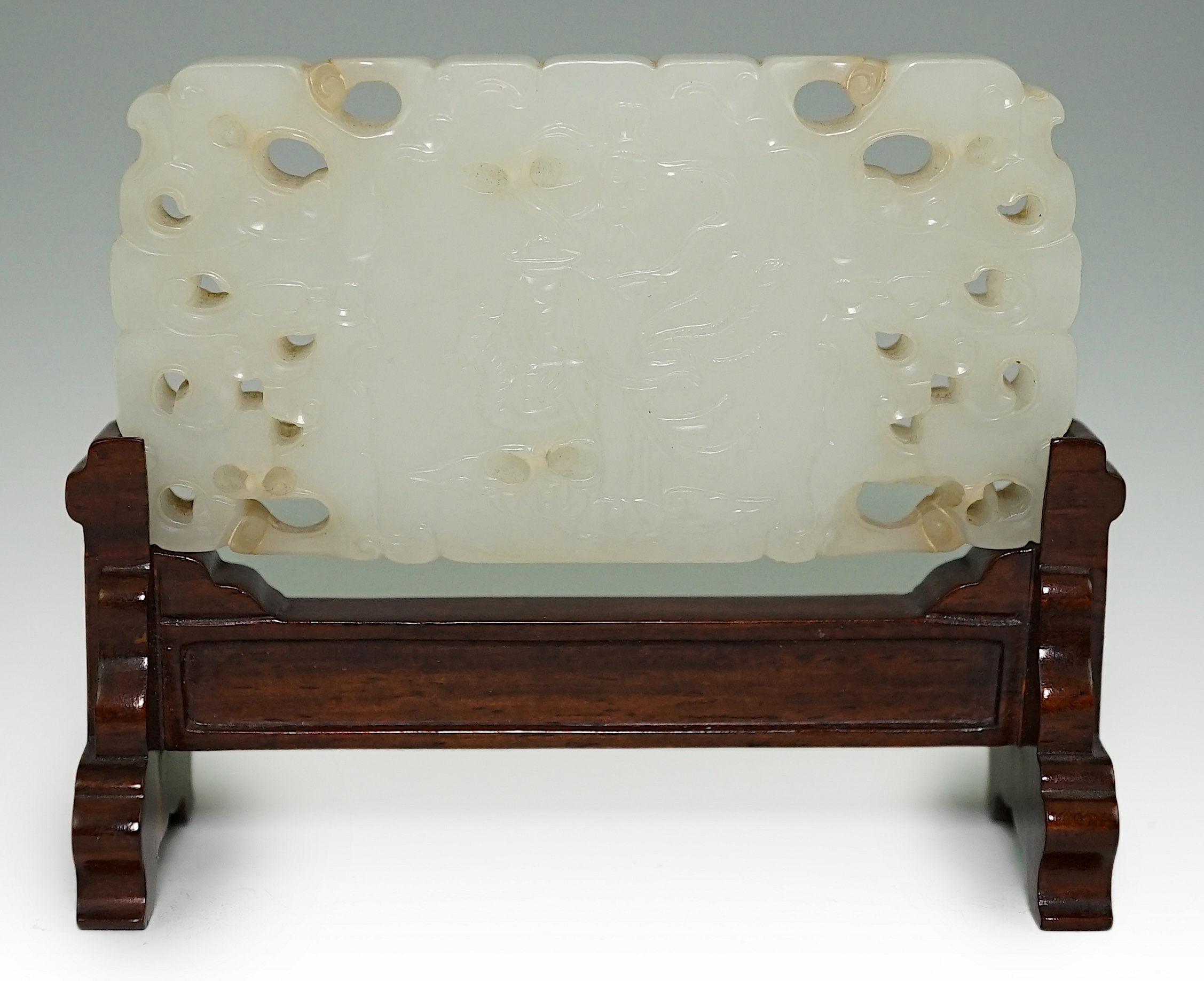 A fine Chinese inscribed white jade plaque, 18th/19th century